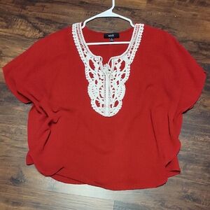 Women's Red Lace Trim Top